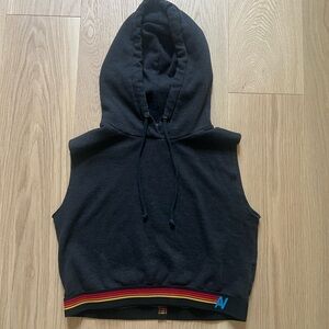 Aviator Nation Women’s Logo Stripe Sleeveless Cropped Hoodie